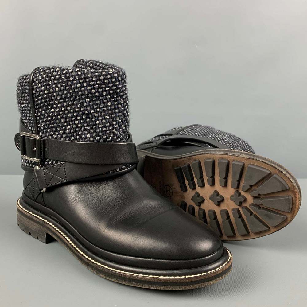 CHANEL Black Grey Tweed Mixed Materials Pull On Boots - Picture 3 of 8